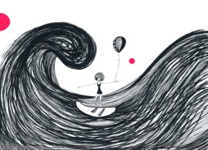 Tsunami encre de chine sur papier et acrylique