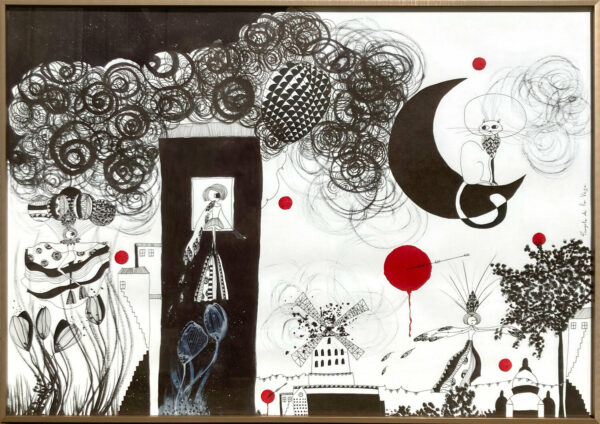 Moulin Rouge, acrylique et stylo sur papier