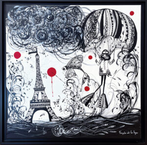 L-aviatrice a Paris-toile60x60 L'aviatrice à Paris